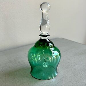 Vintage Green Glass Bell with Clear Handle Holiday Collectible 5" x 2" Holiday